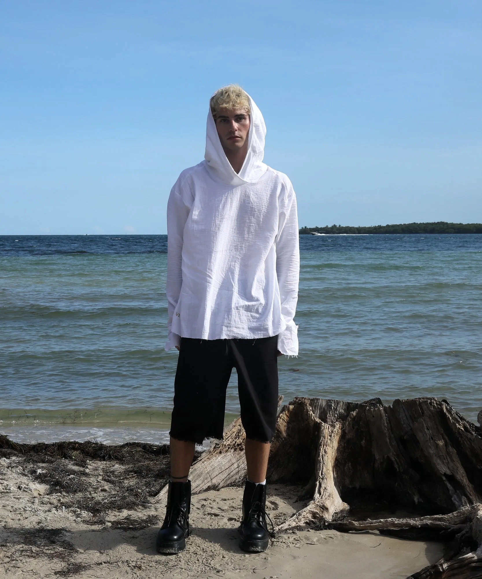 HOODED LONG SLEEVE, WHITE GAUZE