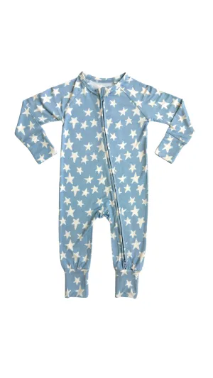 In My Jammers Blue Stars Zipper Romper