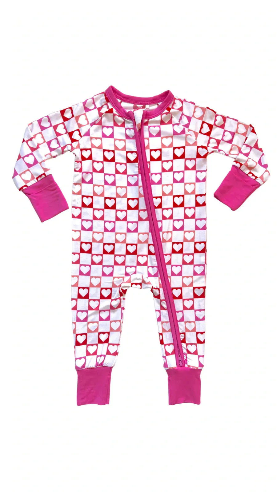 In My Jammers Heart Checkered Zipper Romper