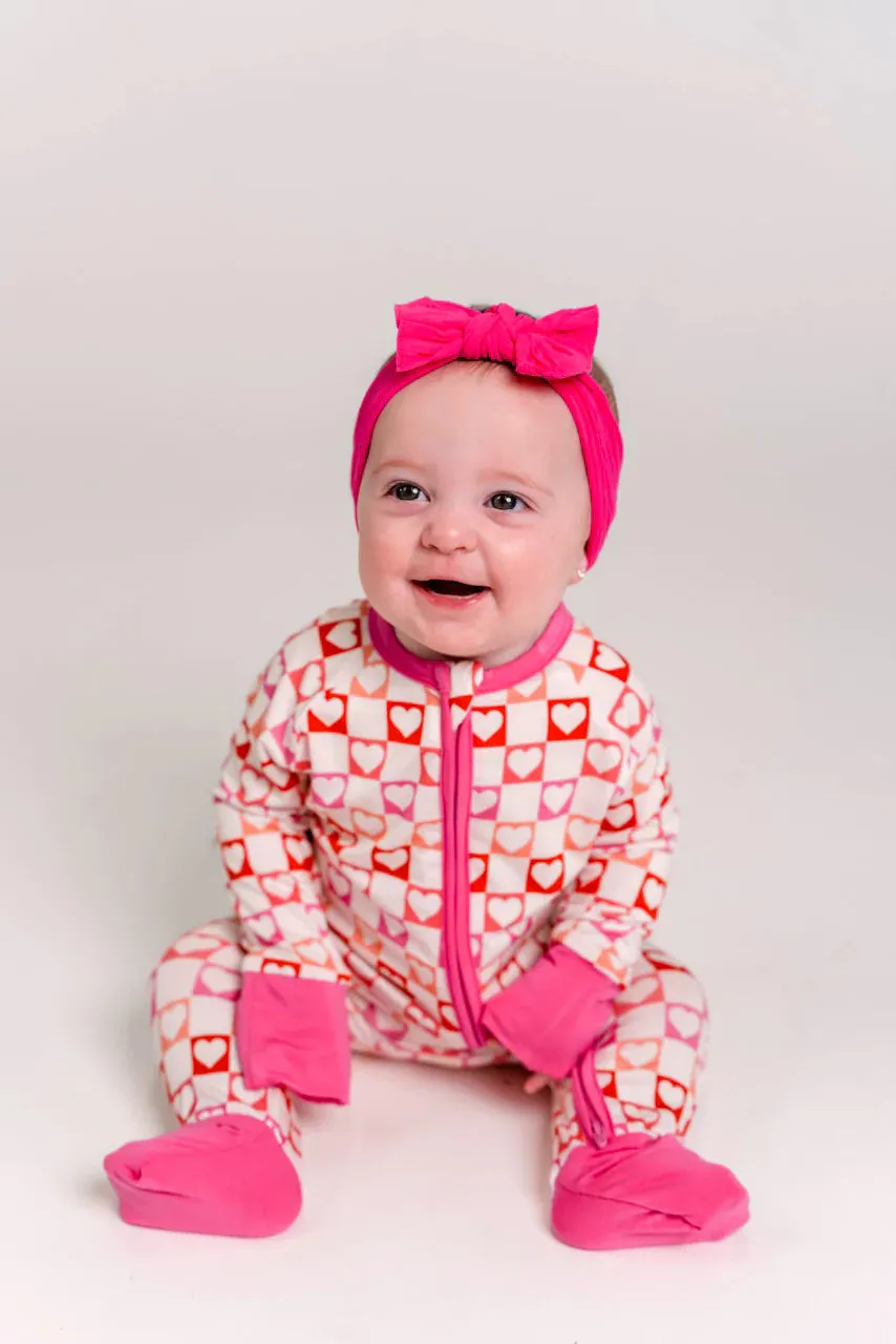 In My Jammers Heart Checkered Zipper Romper
