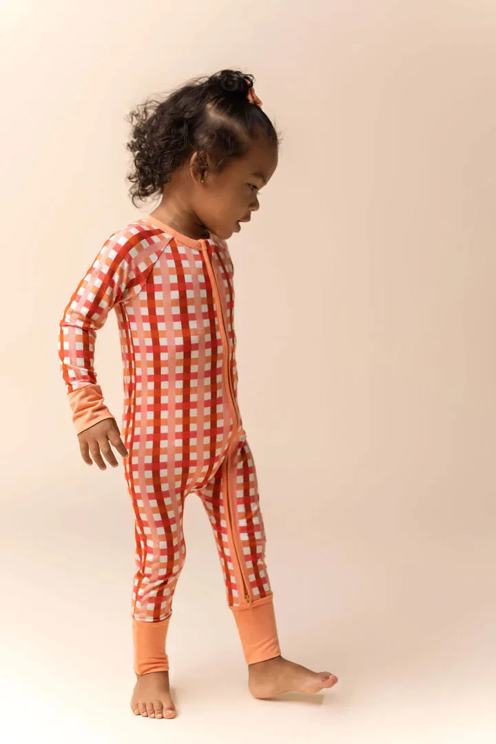 In My Jammers Peachy Plaid Zipper Romper