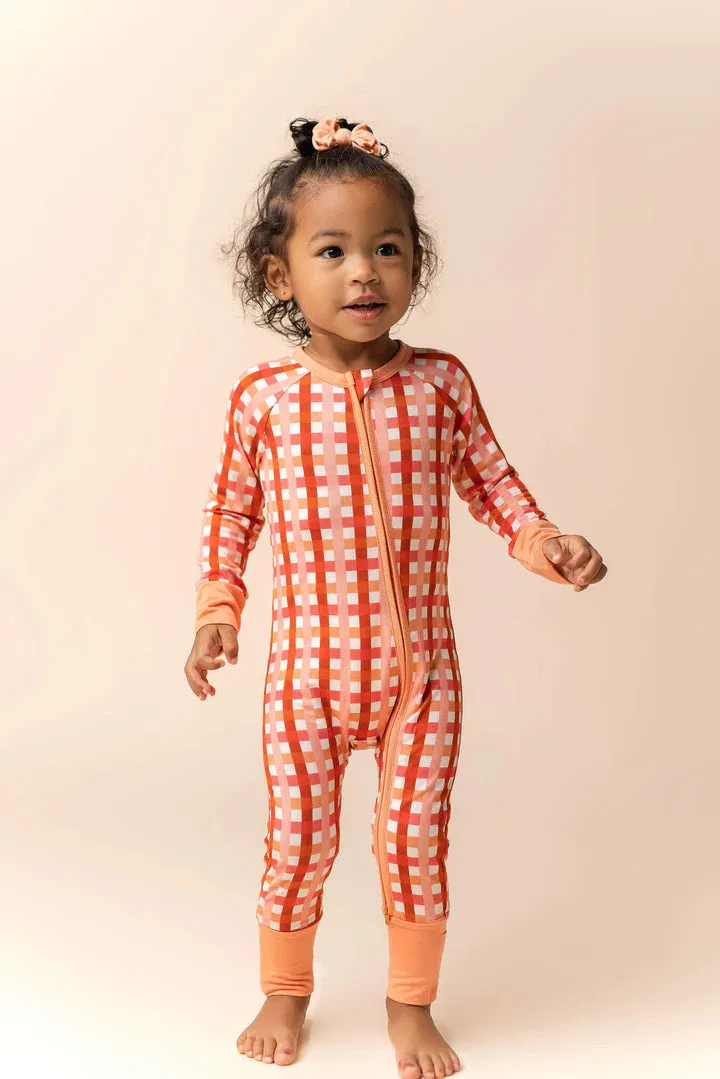 In My Jammers Peachy Plaid Zipper Romper