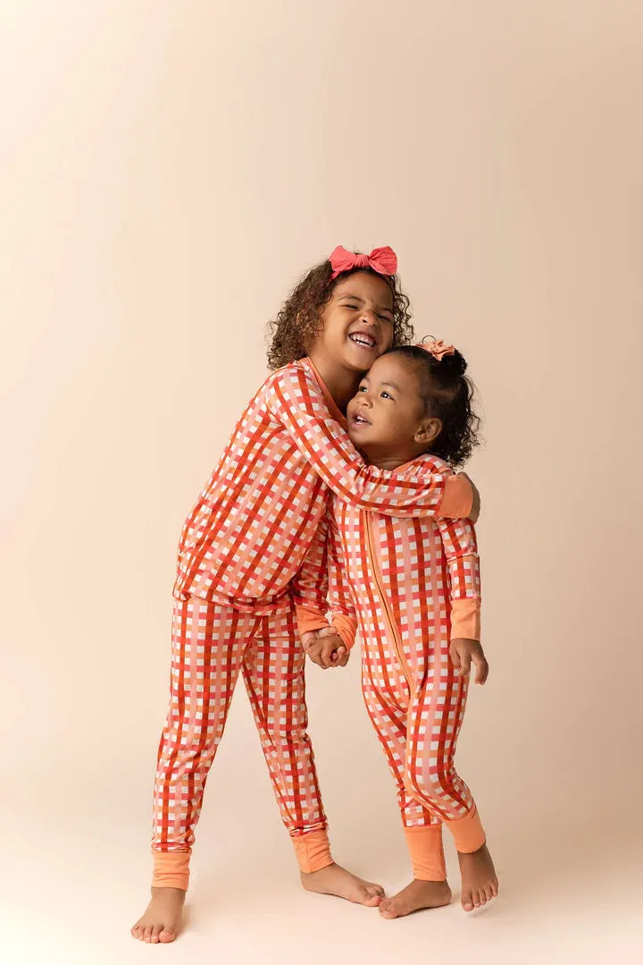 In My Jammers Peachy Plaid Zipper Romper