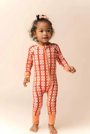 In My Jammers Peachy Plaid Zipper Romper