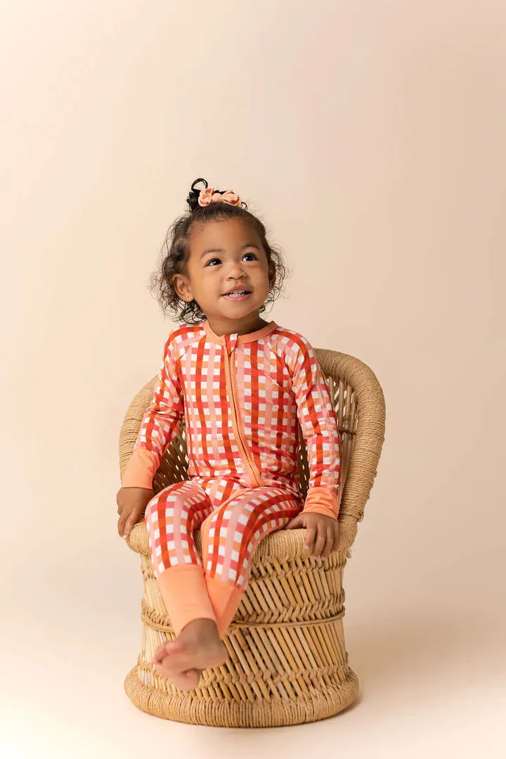 In My Jammers Peachy Plaid Zipper Romper