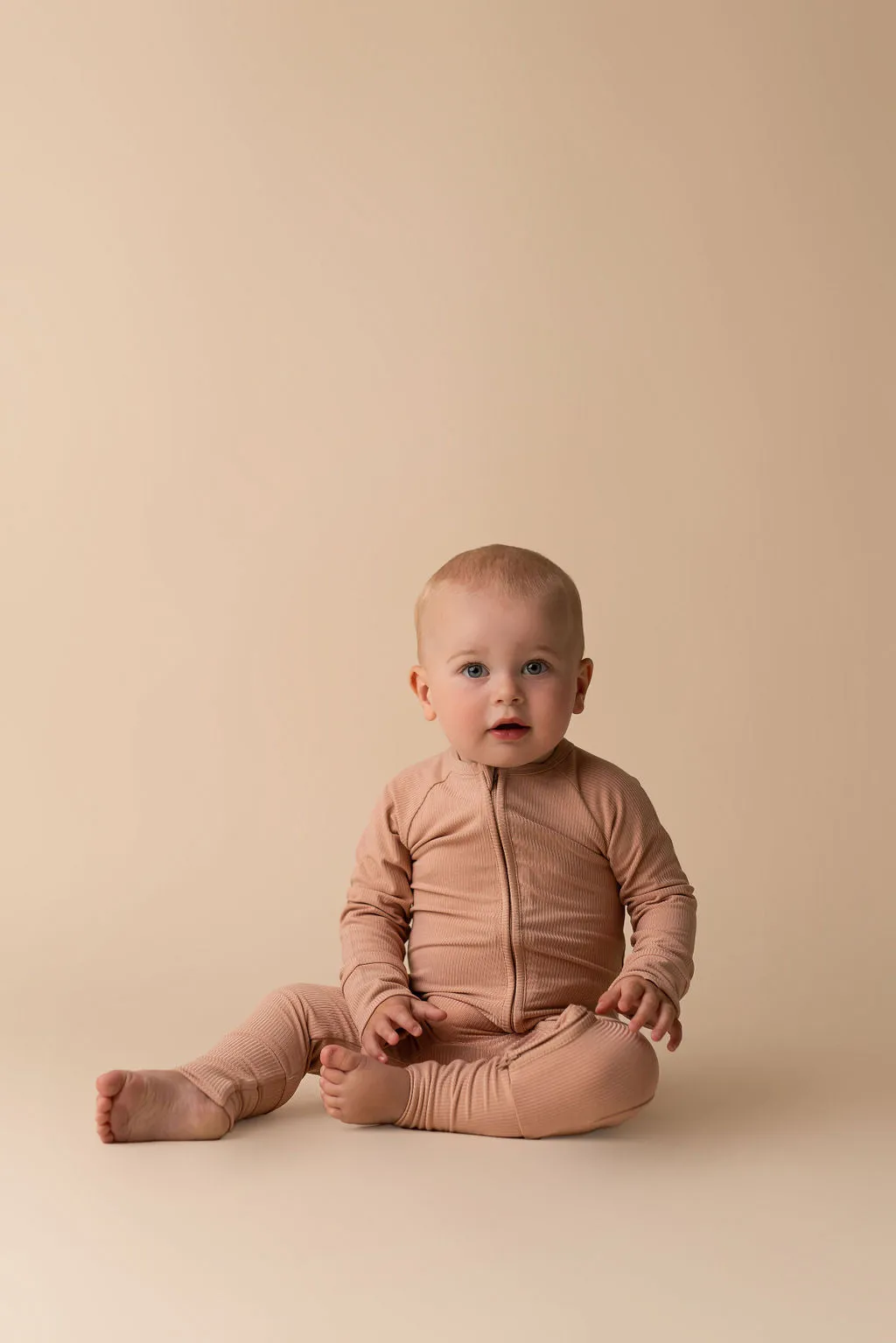 In My Jammers Solid Desert Ribbed Zipper Romper