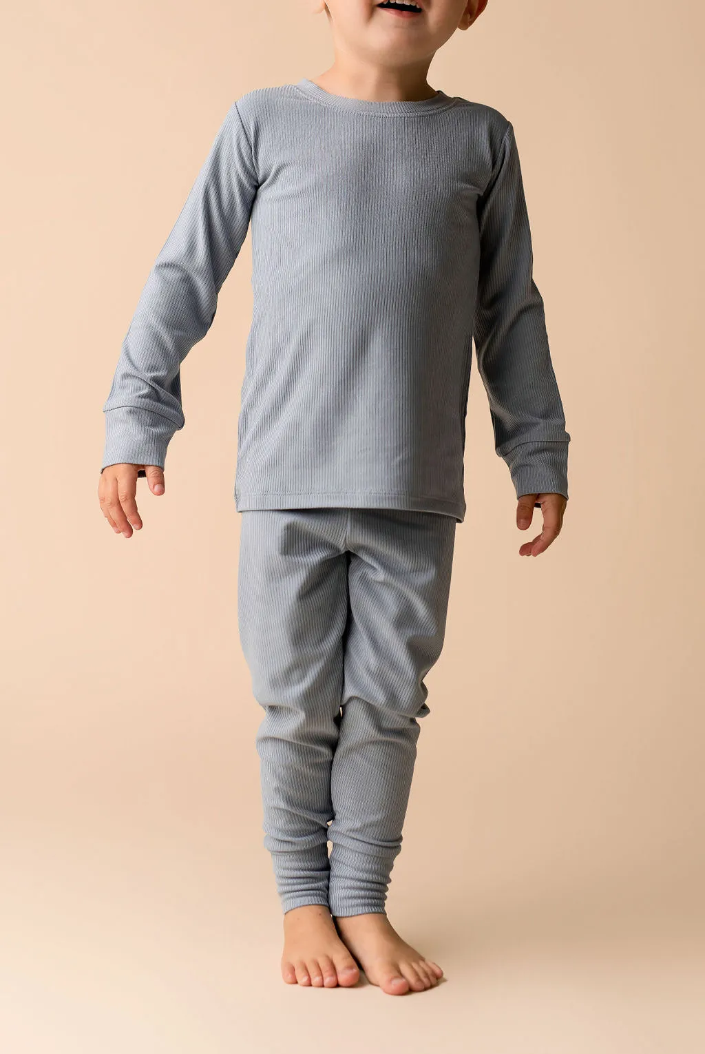 In My Jammers Solid Dusty Blue Ribbed L/S 2pc PJ Set