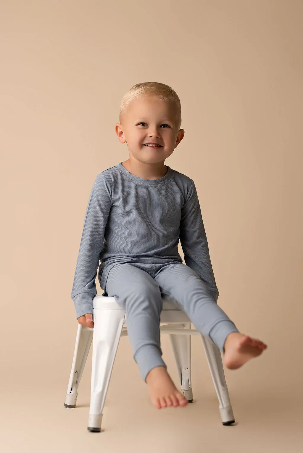 In My Jammers Solid Dusty Blue Ribbed L/S 2pc PJ Set