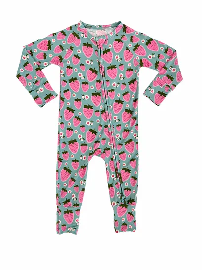 In My Jammers Sweet Strawberry Zipper Romper