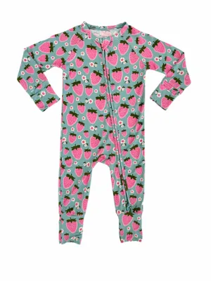 In My Jammers Sweet Strawberry Zipper Romper