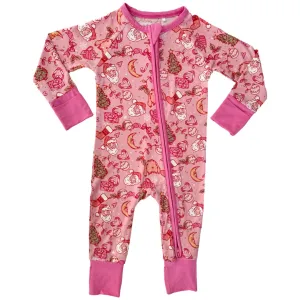 In My Jammers x Bre Sheppard Christmas Doodle Dreams Zipper Romper - Pink