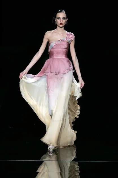Incredible Spring 2005 Valentino Haute Couture Green Ombre Bias Cut Silk Chiffon Dress w Pleated Bodice