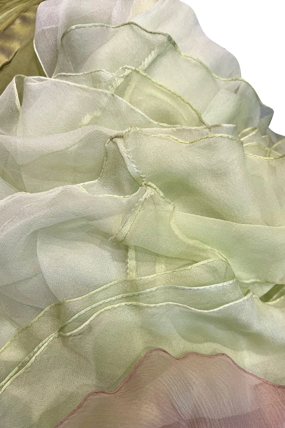 Incredible Spring 2005 Valentino Haute Couture Green Ombre Bias Cut Silk Chiffon Dress w Pleated Bodice