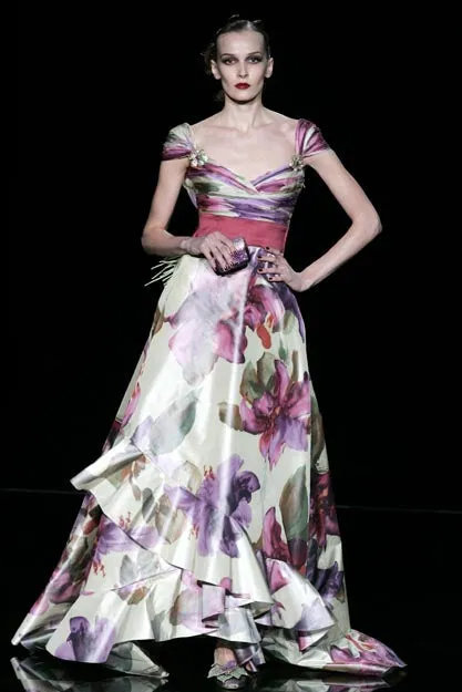 Incredible Spring 2005 Valentino Haute Couture Green Ombre Bias Cut Silk Chiffon Dress w Pleated Bodice