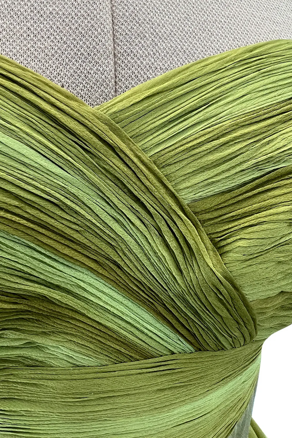 Incredible Spring 2005 Valentino Haute Couture Green Ombre Bias Cut Silk Chiffon Dress w Pleated Bodice