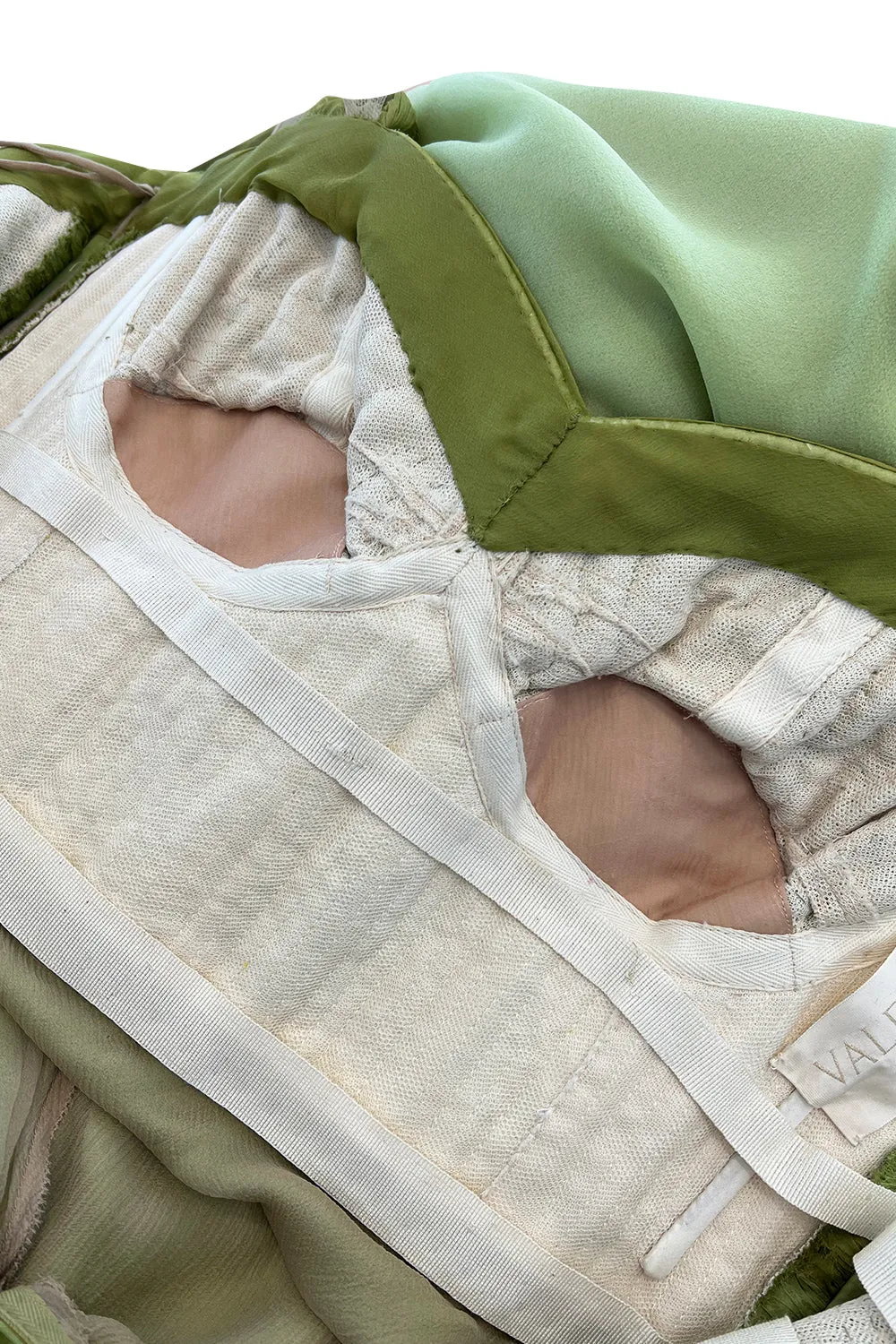 Incredible Spring 2005 Valentino Haute Couture Green Ombre Bias Cut Silk Chiffon Dress w Pleated Bodice