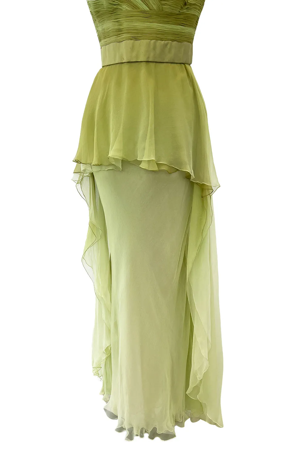Incredible Spring 2005 Valentino Haute Couture Green Ombre Bias Cut Silk Chiffon Dress w Pleated Bodice