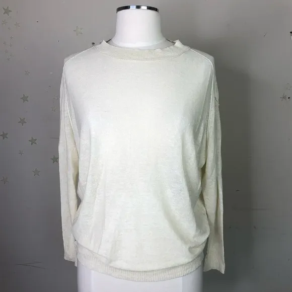INHABIT cream linen crew neck light weight sweater