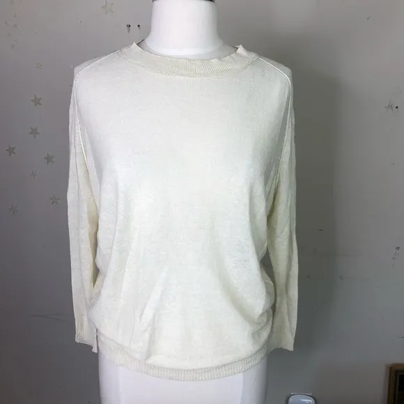 INHABIT cream linen crew neck light weight sweater