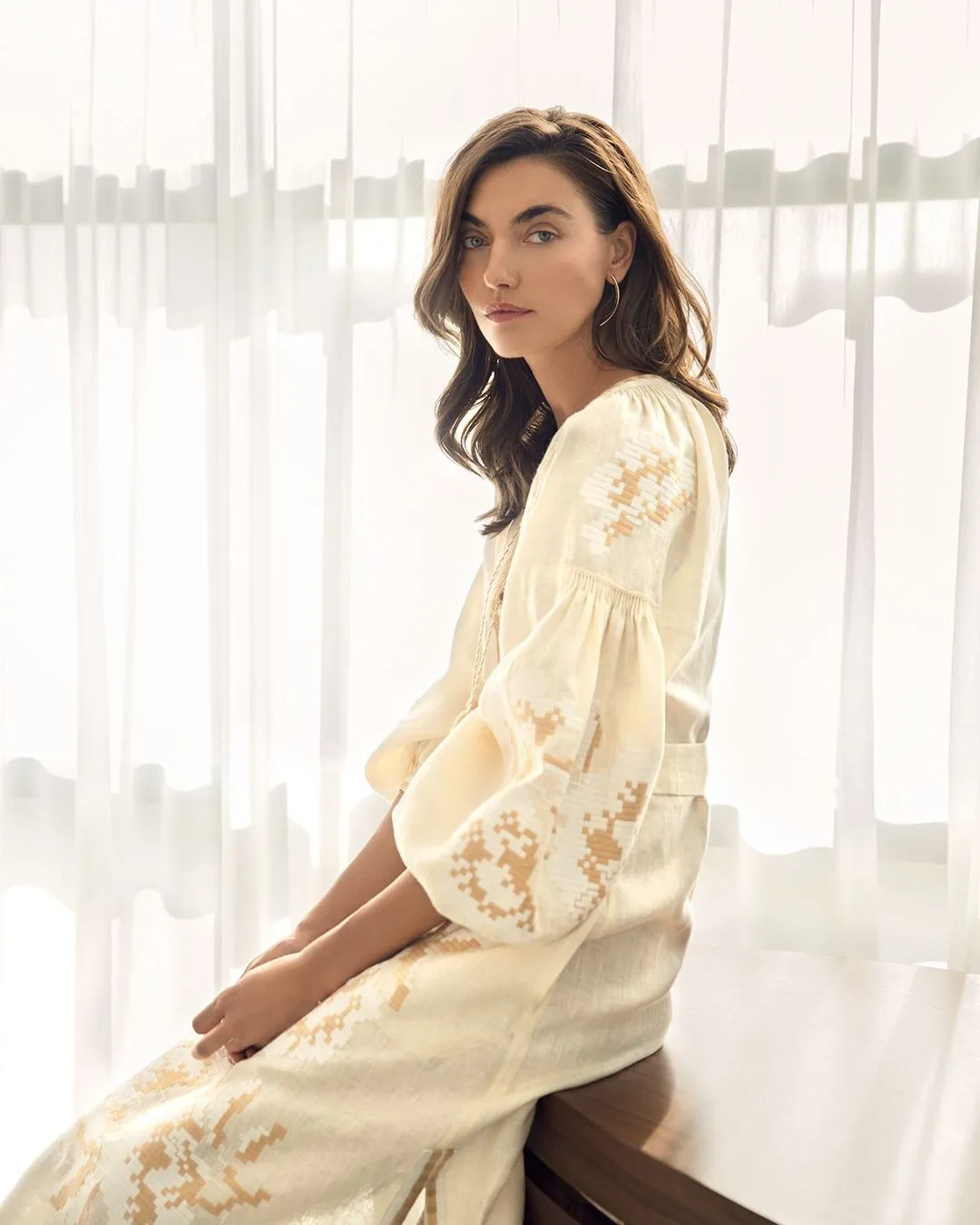 Ivory embroidered kaftan