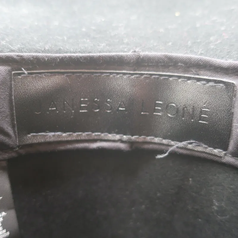 Janessa Leone Stephen Hat with Silver Bar Black Wool Felt Size Small