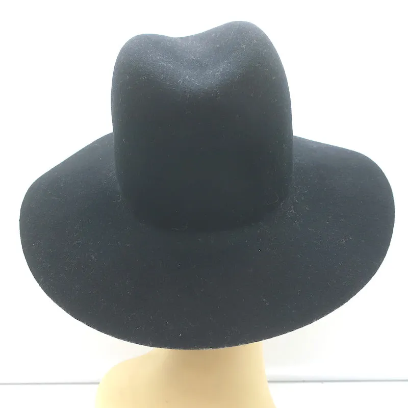 Janessa Leone Stephen Hat with Silver Bar Black Wool Felt Size Small