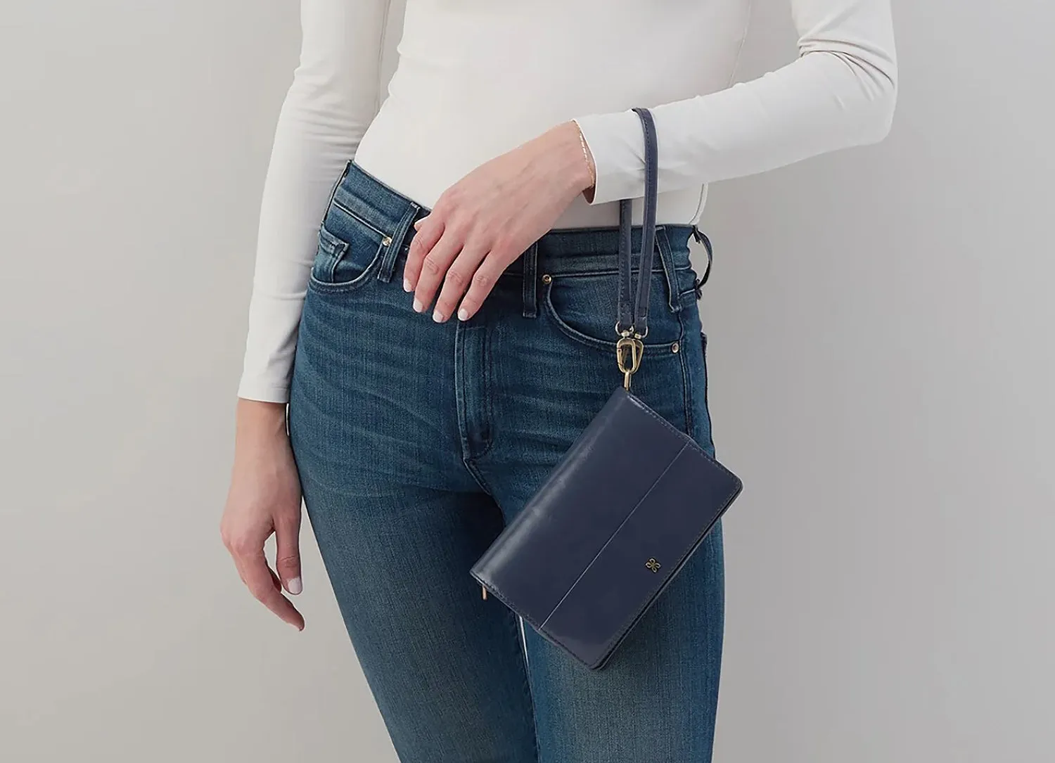 Jill Phone Crossbody Blue Stone Polished Leather Handbag