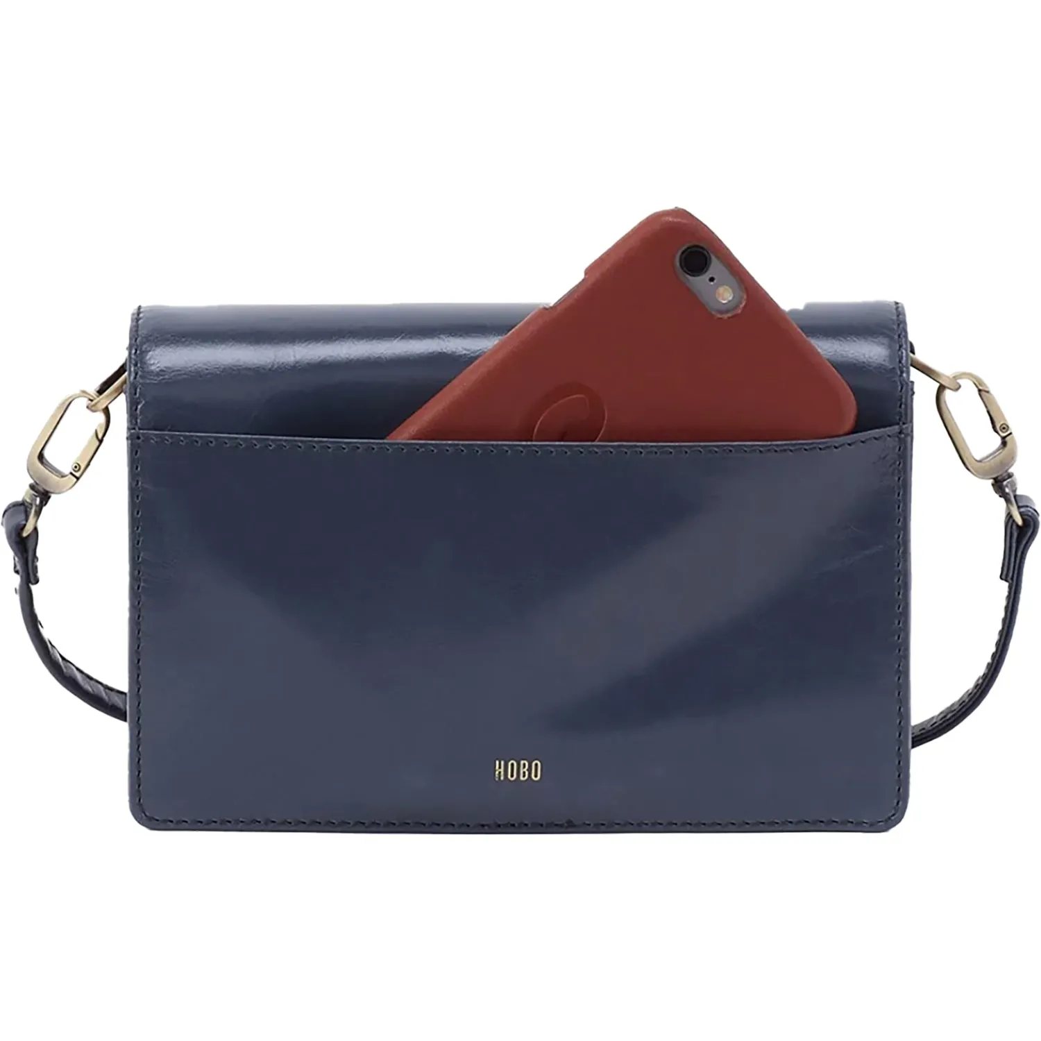 Jill Phone Crossbody Blue Stone Polished Leather Handbag