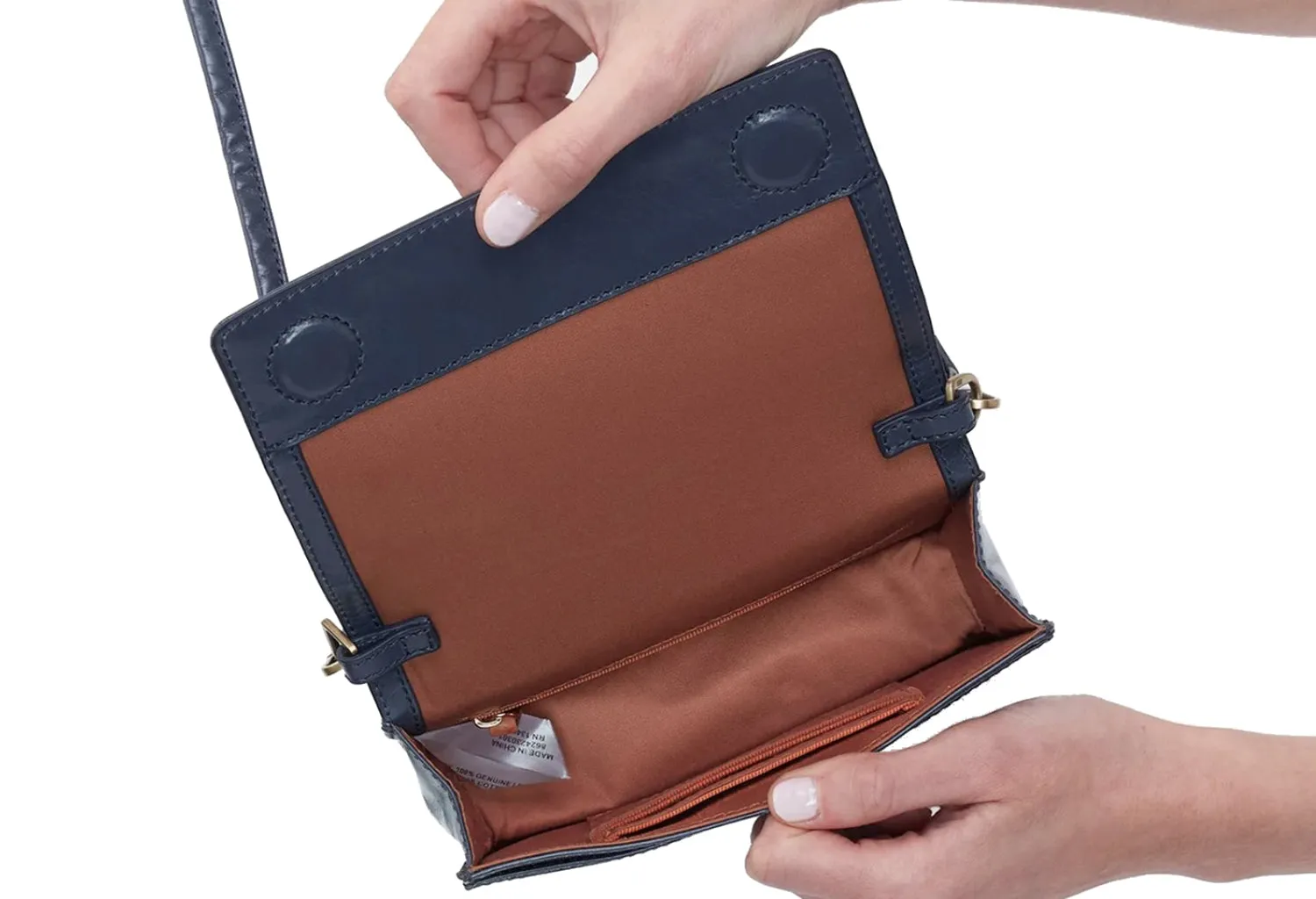 Jill Phone Crossbody Blue Stone Polished Leather Handbag
