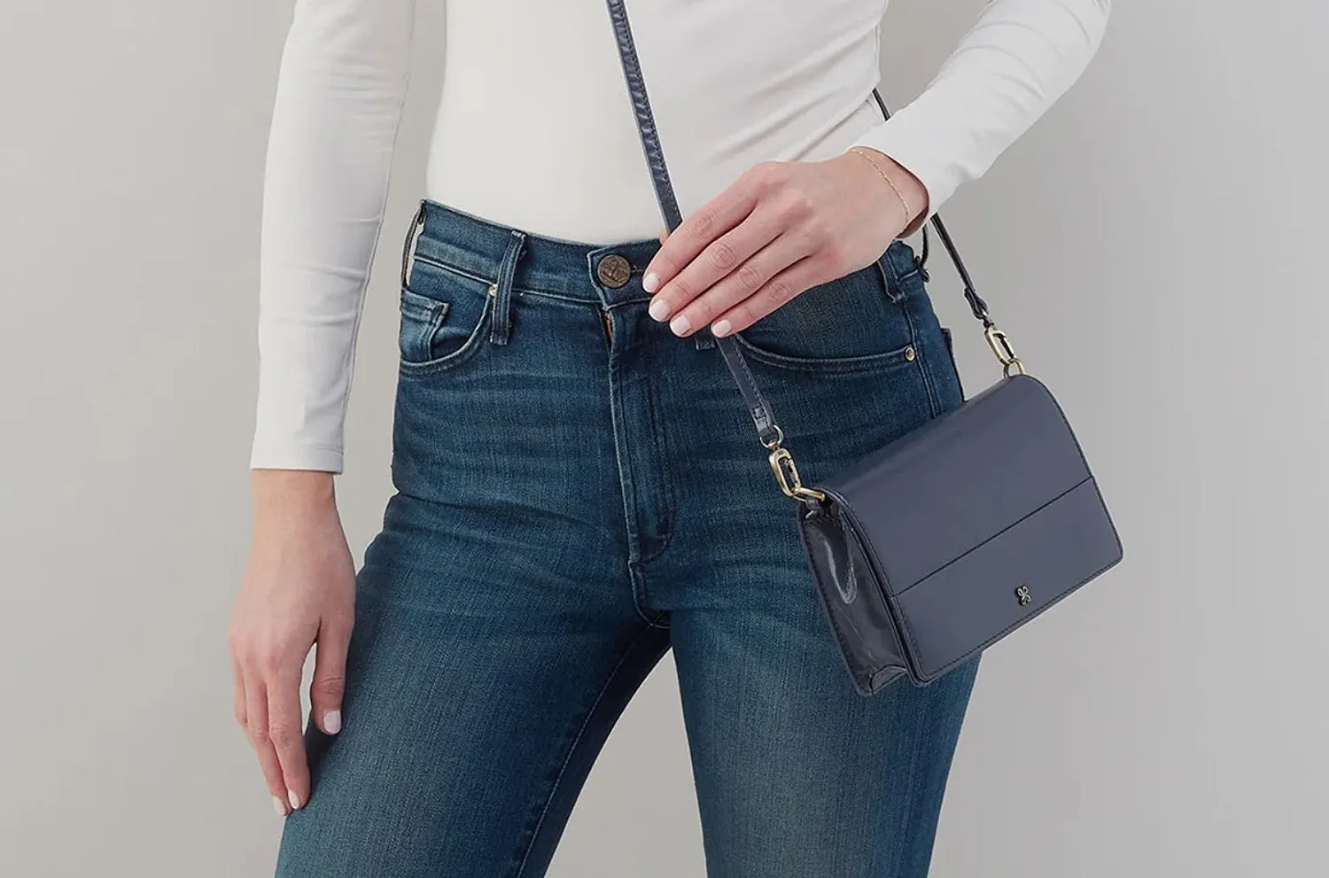 Jill Phone Crossbody Blue Stone Polished Leather Handbag
