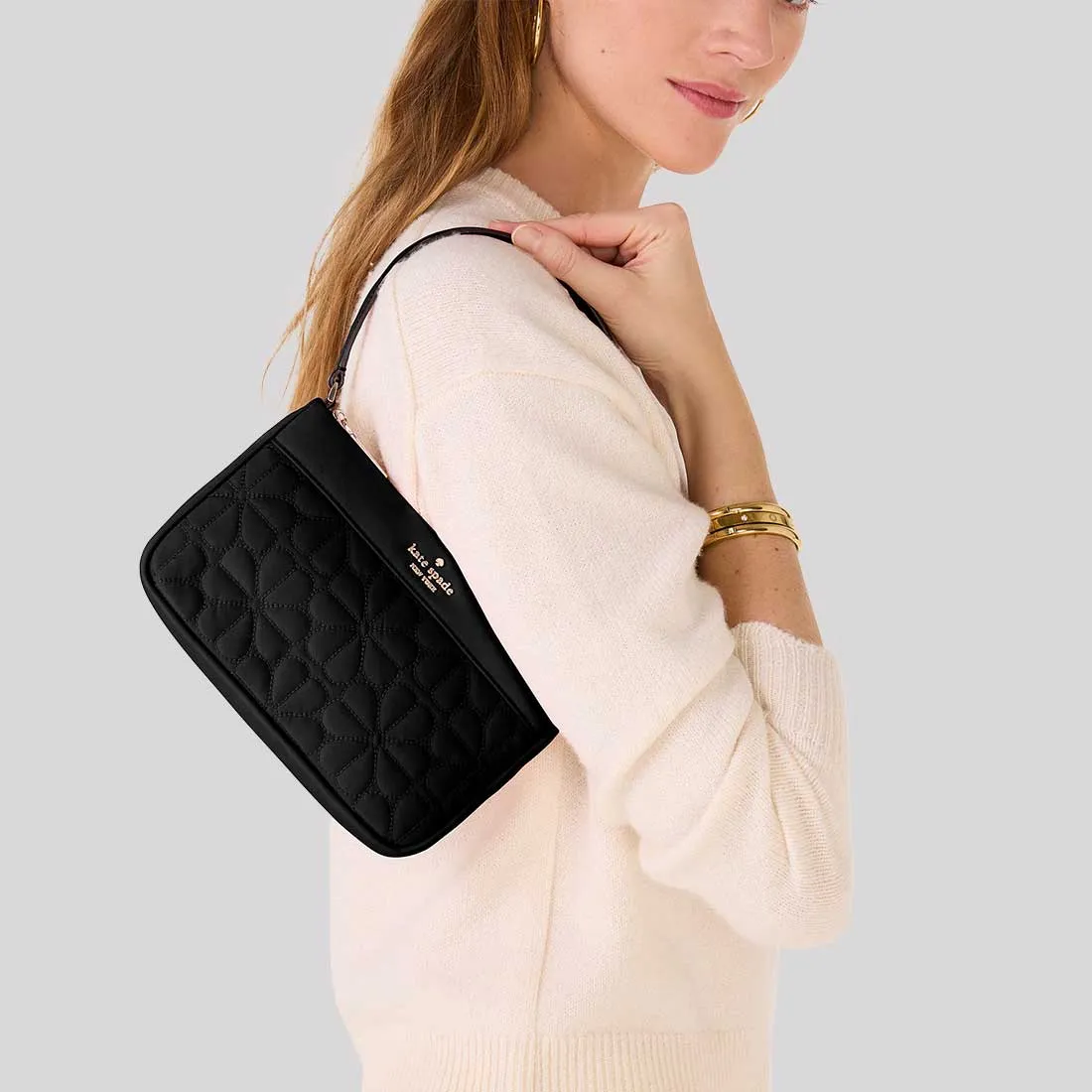 KATE SPADE Spade Flower Quilted Fabric Convertible Wristlet Black RB-KK255