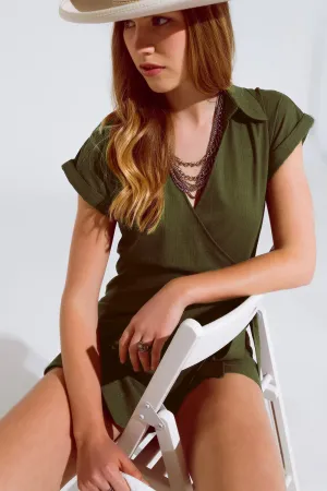 Khaki playsuit With Tie Closing At The Side