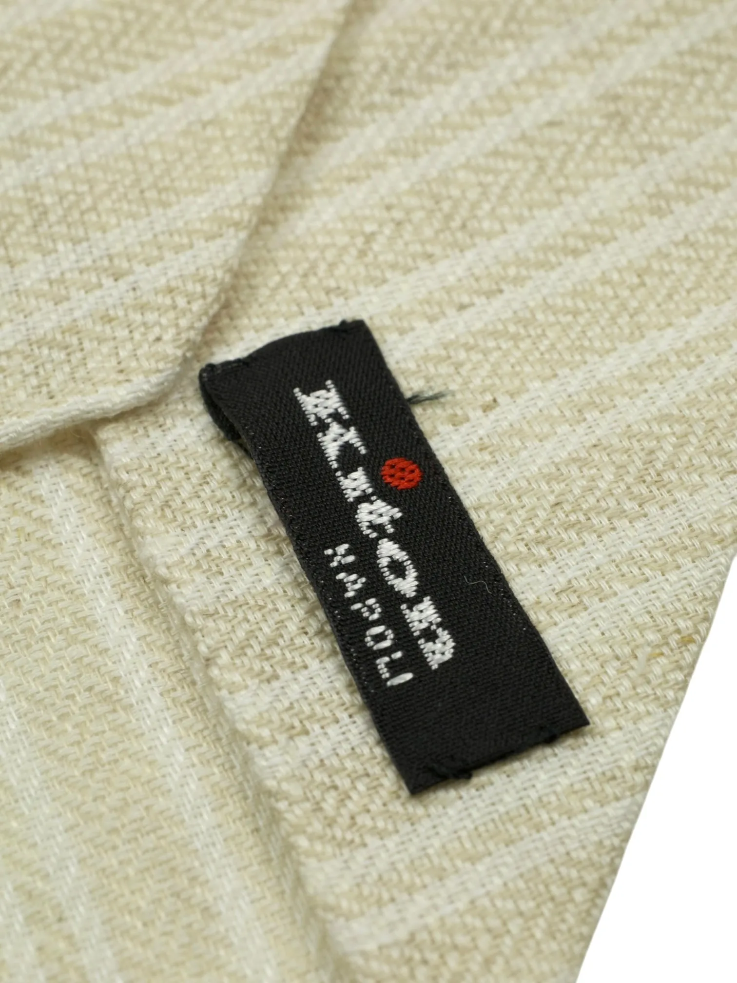 Kiton 5-Fold Greige Handrolled Linen Striped Tie