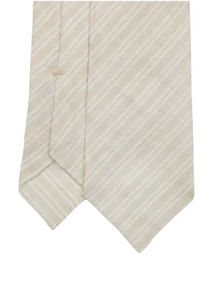 Kiton 5-Fold Greige Handrolled Linen Striped Tie