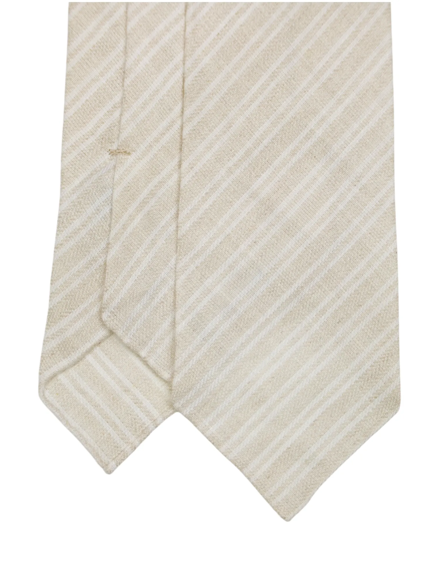 Kiton 5-Fold Greige Handrolled Linen Striped Tie