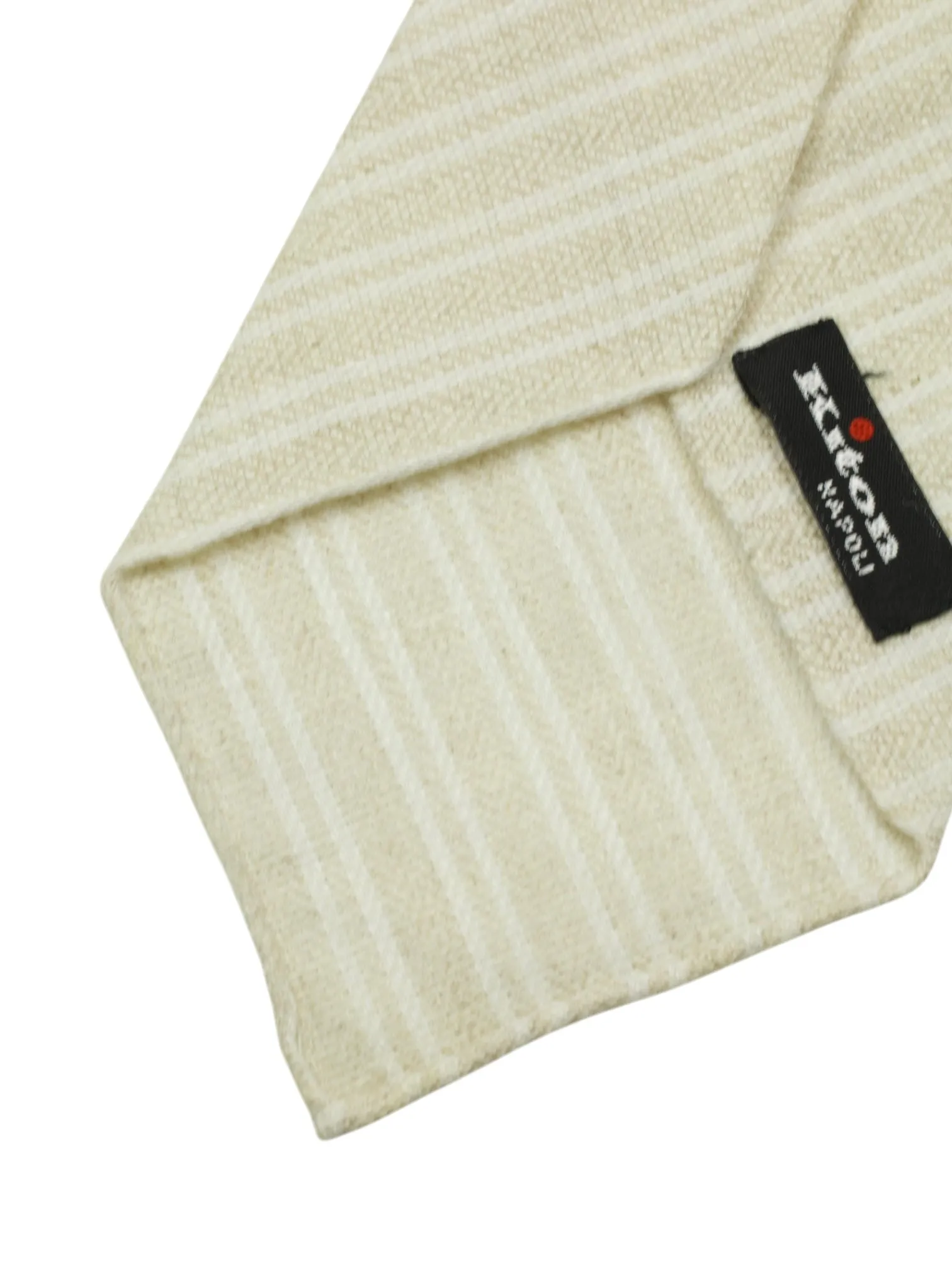 Kiton 5-Fold Greige Handrolled Linen Striped Tie