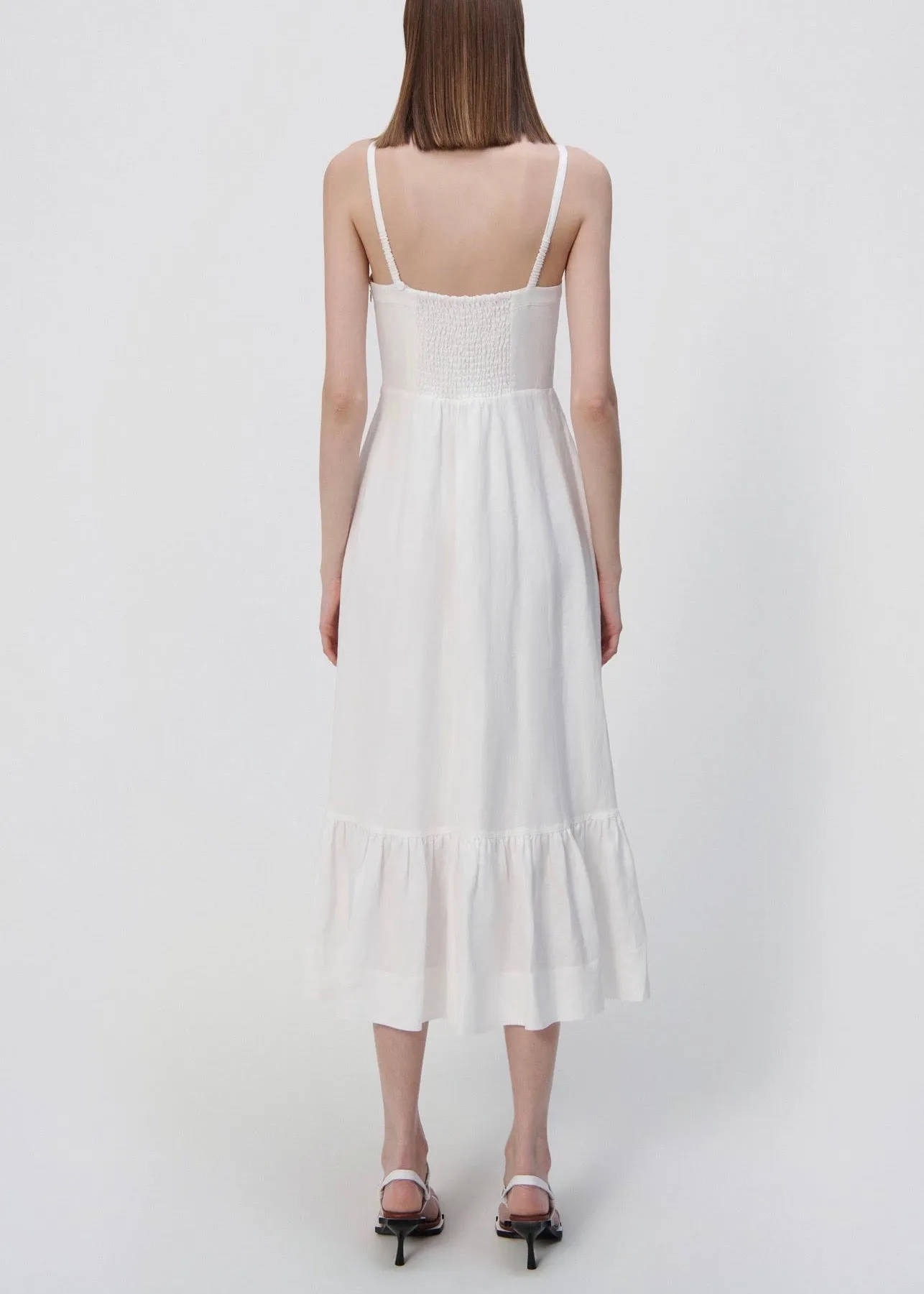 Kitzia Linen Coverup Bustier Midi Dress (White)