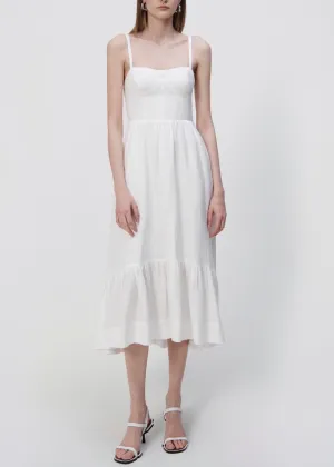 Kitzia Linen Coverup Bustier Midi Dress (White)