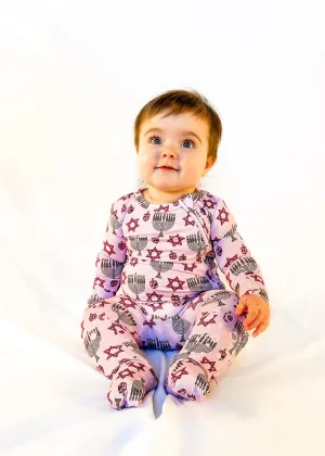 Knee-Grip Pink Dreidel Convertible Footie