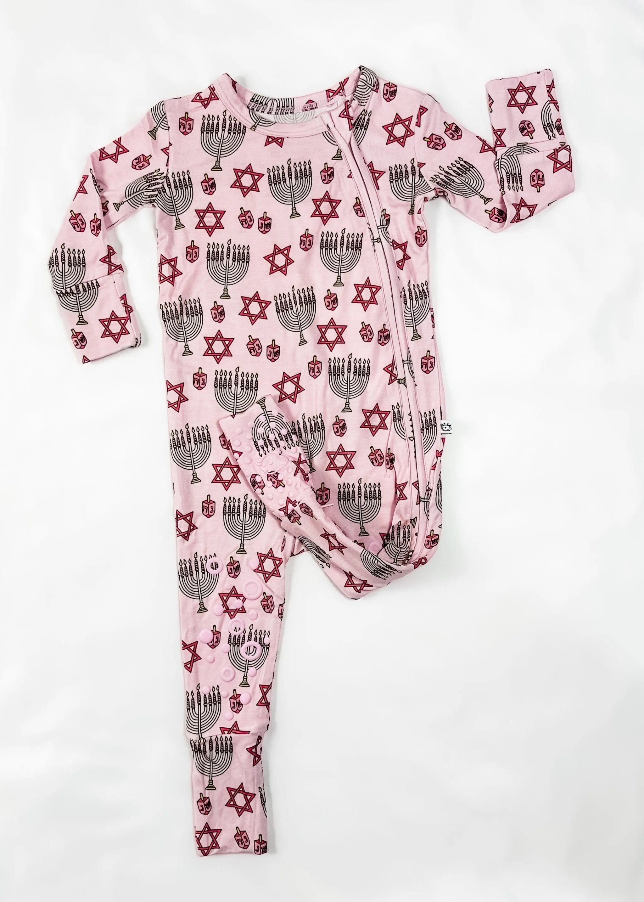 Knee-Grip Pink Dreidel Convertible Footie