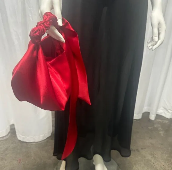 Knotted Handle Bag - Red Silk Satin