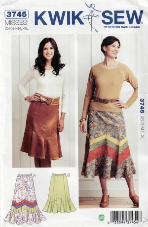Kwik Sew 3745 Womens Panelled Color Block Skirts Out Of Print Sewing Pattern Size XS - XL UNCUT Factory Folded