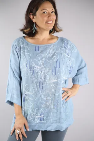 L594-Oversized Square Linen Top-Blue Topaz-P