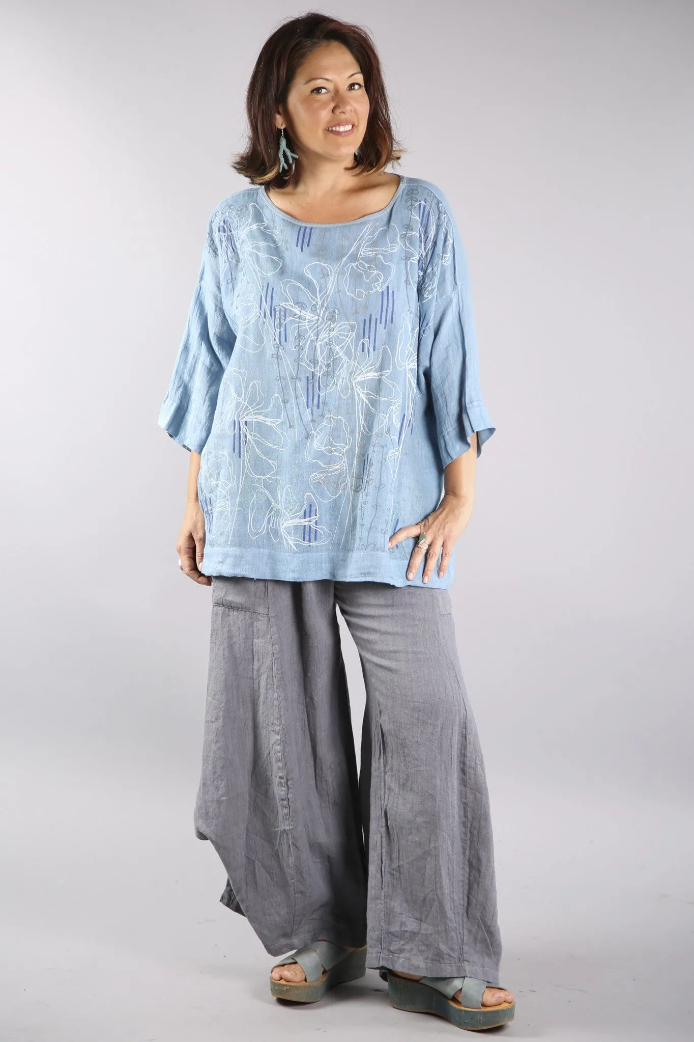 L594-Oversized Square Linen Top-Blue Topaz-P