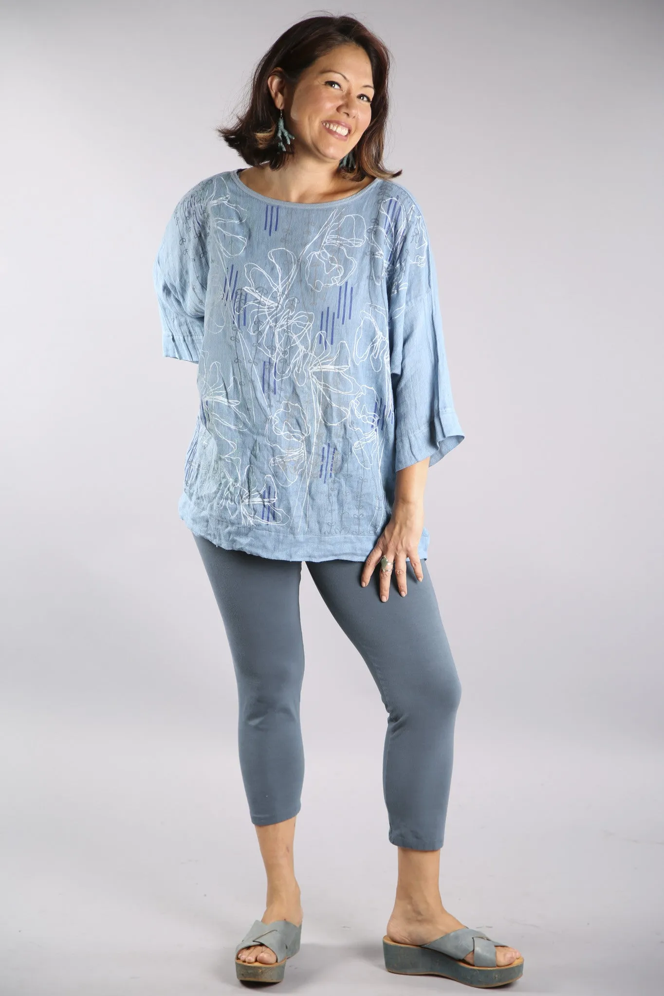 L594-Oversized Square Linen Top-Blue Topaz-P