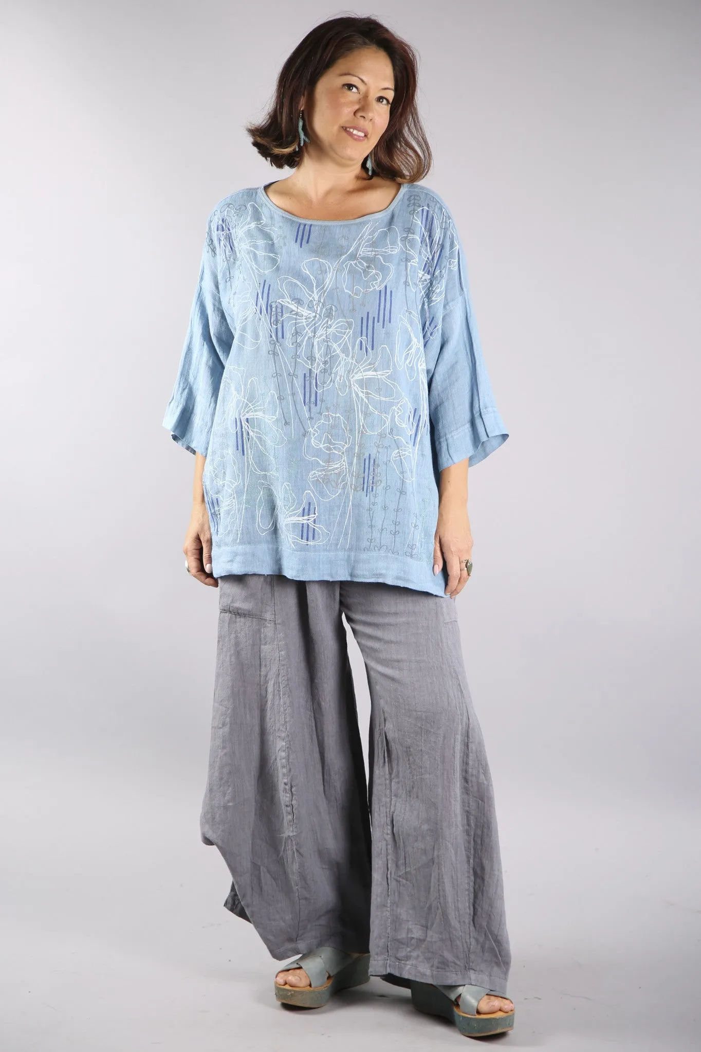 L594-Oversized Square Linen Top-Blue Topaz-P