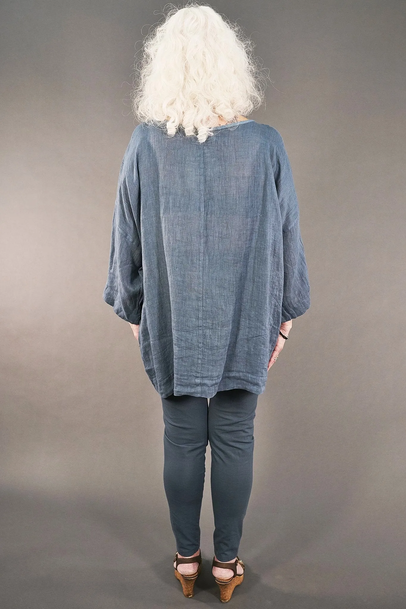 L594-Oversized Square Linen Top-Kingfisher-P