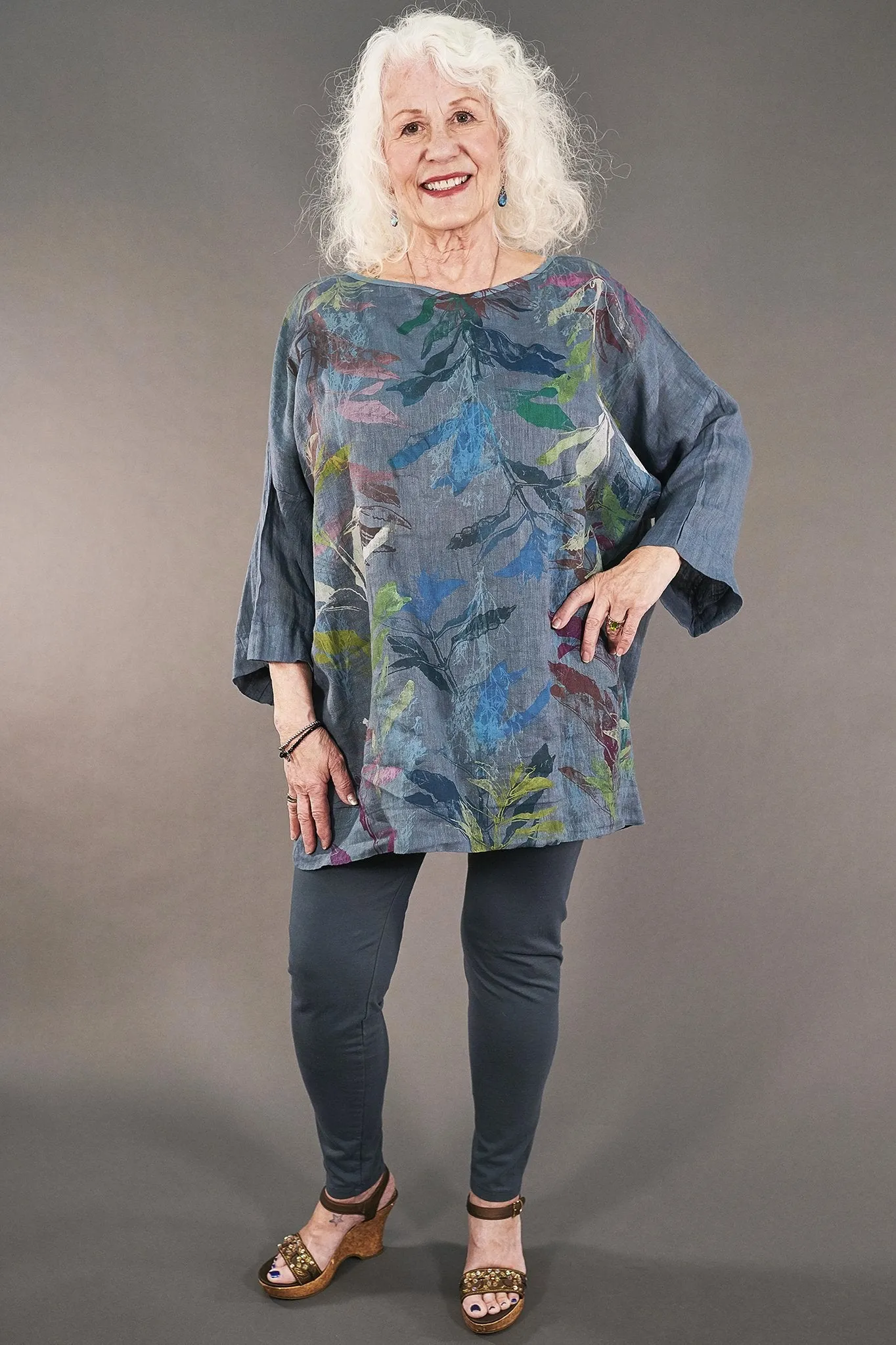 L594-Oversized Square Linen Top-Kingfisher-P
