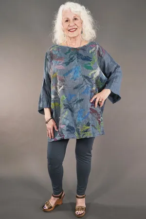 L594-Oversized Square Linen Top-Kingfisher-P