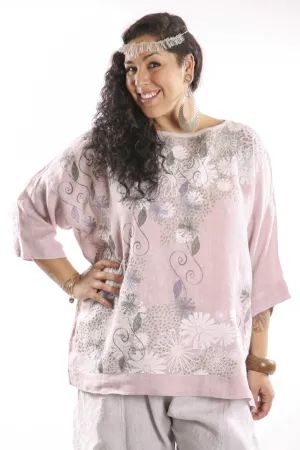 L594-Oversized Square Linen Top Pink-P